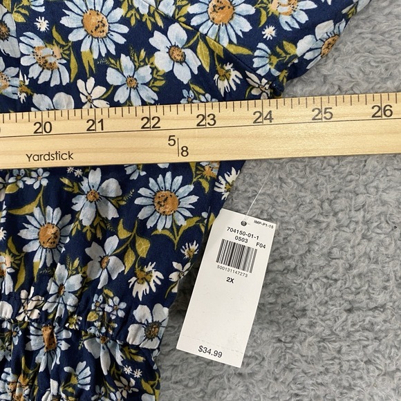 Old Navy Floral Smocked Top Size 2X Blue Ruched Boho Artsy Peasant NWT - Picture 4 of 10